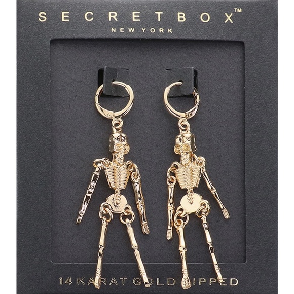 Secret Box New York 14 Karat Gold Dipped  Skeleton Dangle Earrings (A) - Picture 1 of 1